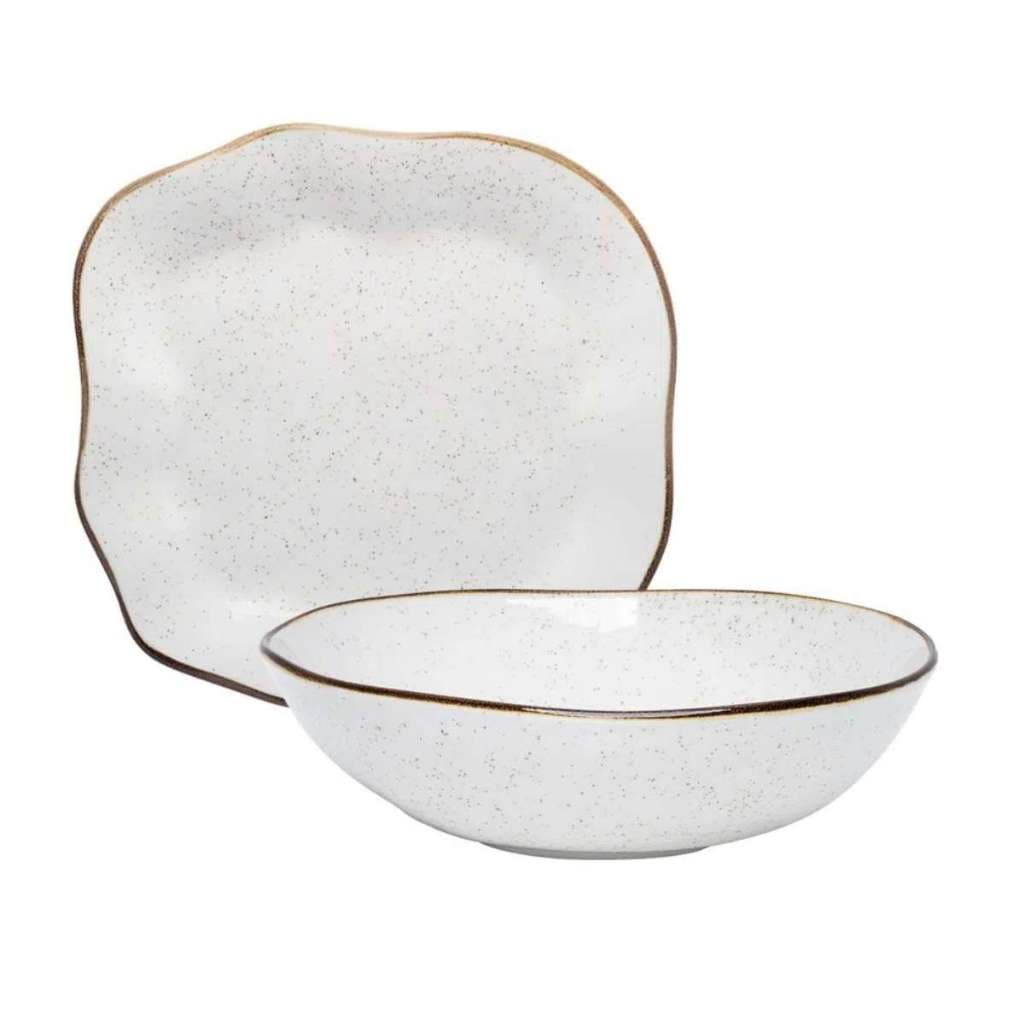 Conjunto travessa e saladeira de porcelana Baixelas Para Servir Maresia Areia Oxford, 2 peças