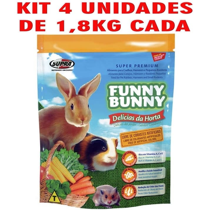 4 Funny Bunny 1,8Kg Ração para Hamster, Porquinho da India, Coelho delicias da horta 4 Unid x 1,8KG