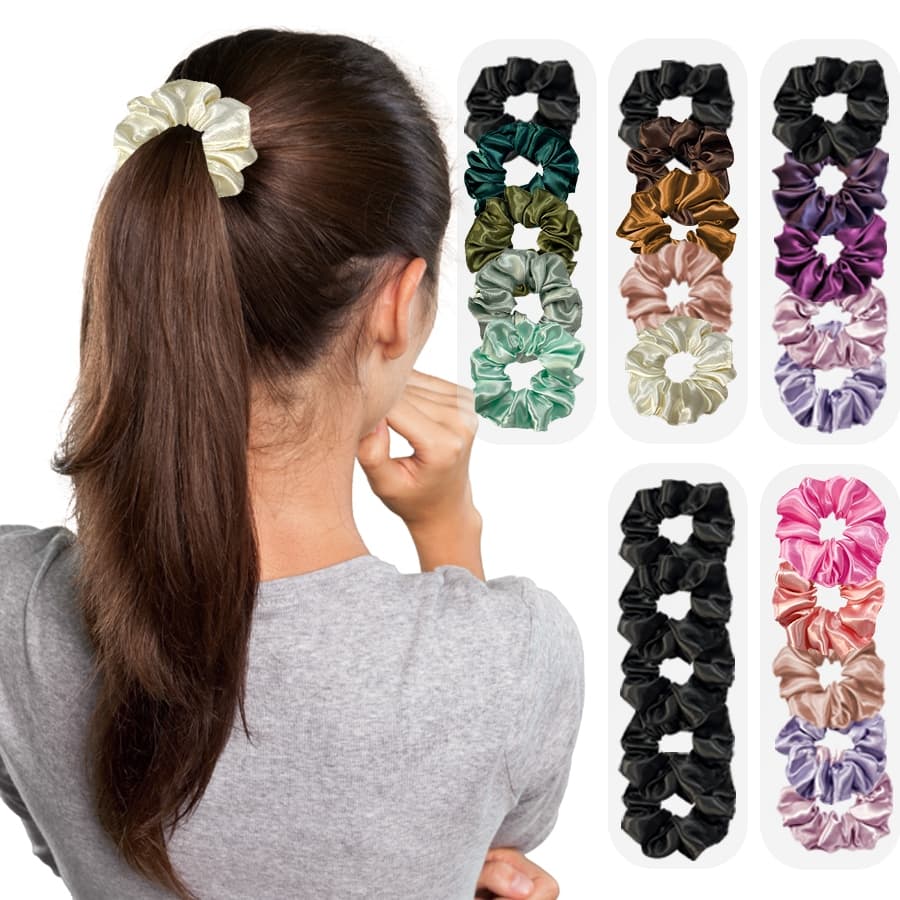 Kit 5 xuxinha de cabelo Scrunchie Cetim - Elástico de Cabelo
