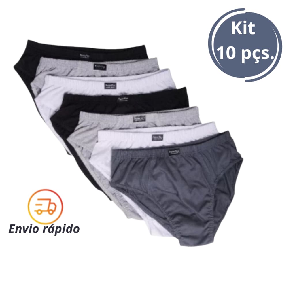Kit com 5, 7 e 10 Cuecas Adulto Básica modelo tradicional comum - SLIP 100% Algodão