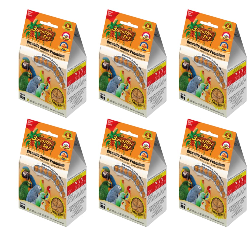 Biscottini pet - Kit com 6 unidades de Biscoitos Para ARARAS PAPAGAIOS E OUTRAS AVES de 80gr cada