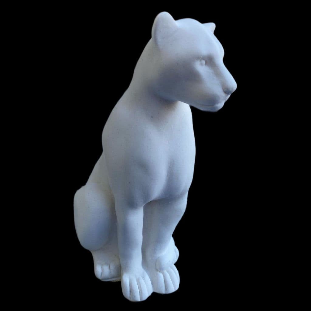 Pantera Sentada Lisa 13,5 cm Gesso Cru