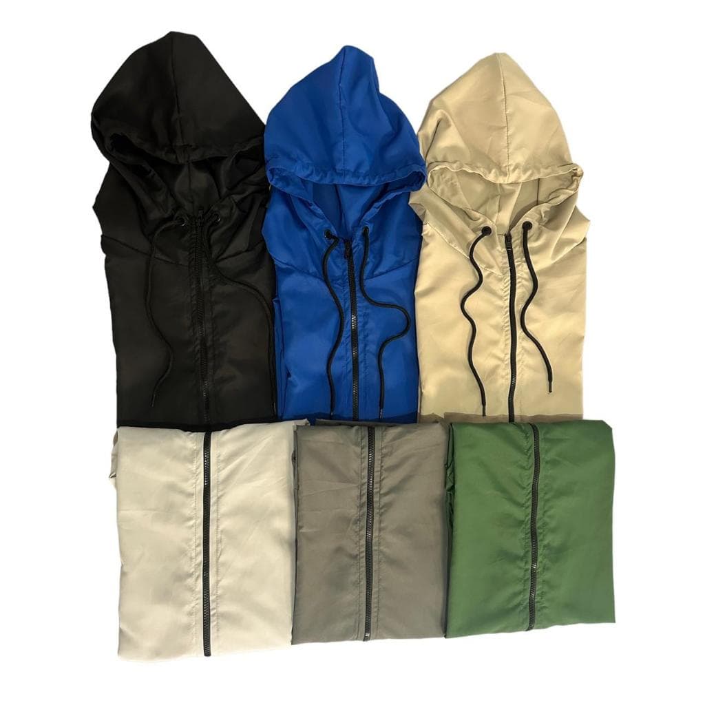 Corta vento semi forrado com capuz e bolso  (unissex) liso. premium