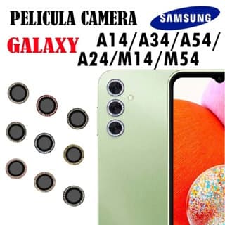 Kit 3 Peças Película De Câmera Diamante Protetora Para Samsung Galaxy A14/A24/A15/A54/A34/A54/M14/M34/M54 Protetor De Lente Colorido Anti Risco