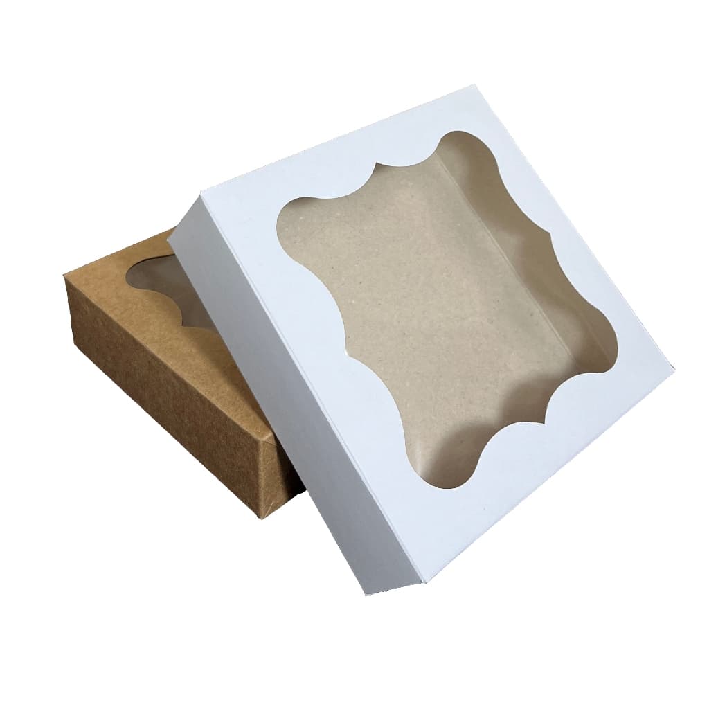 10 un - Caixa com Visor 15x15x4 para Presente Lembrancinhas Doce - Caixa Kraft ou Branca