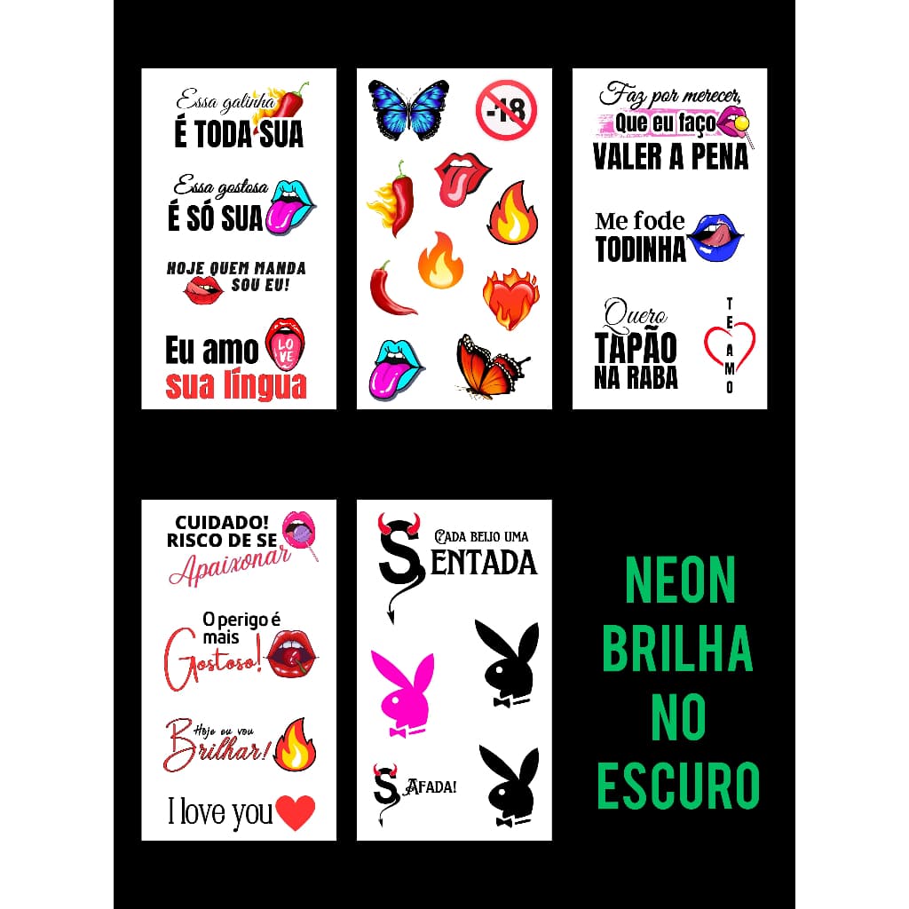 27 Tatuagens Temporárias NEON - BRILHA NO ESCURO Prova D'água Vários Adesivos Depilação G ADESIVOS