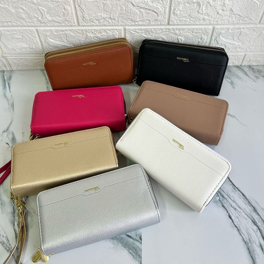 Novas Carteiras Femininas Com 2 Zíper Couro Bolsa Moeda Com Alça Carteira