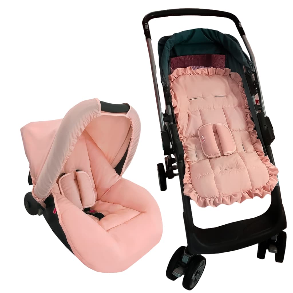 Capa Carrinho Com protetores E Capa Bebê Conforto + Capota E Protetores de Cinto - Protege o bebe