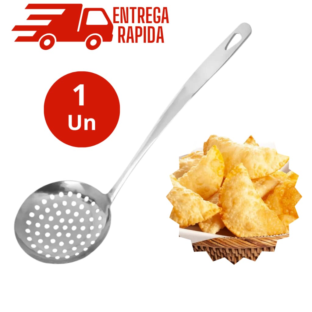 Escumadeira p/ Fritura em Aço Inoxidável Maciço 32 cm  Uetnsilio de Cozinha
