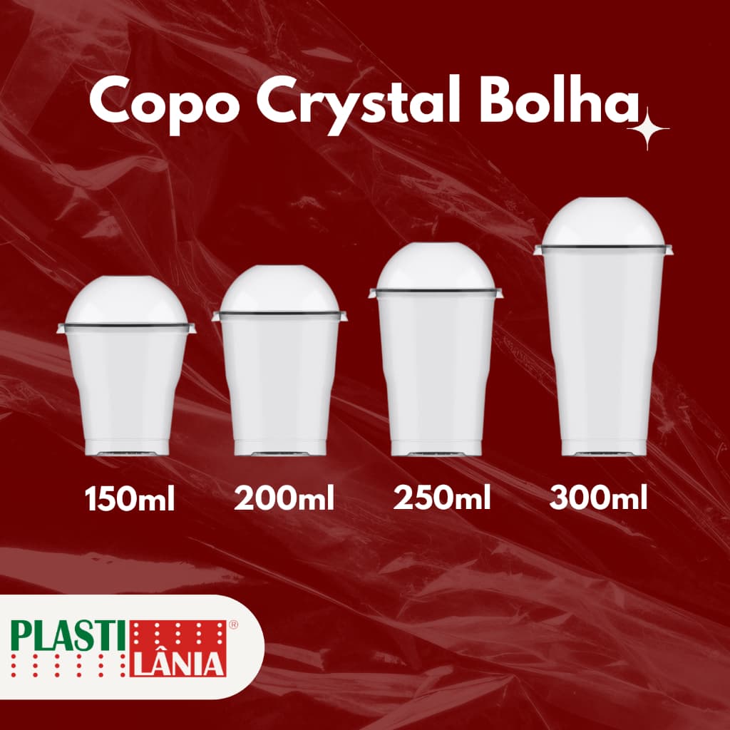 Copos Crystal Bello Com Tampa Bolha Sem Furo 150mL 200mL 250mL 300mL 440mL e 550mL Copo Felicidade para Doces