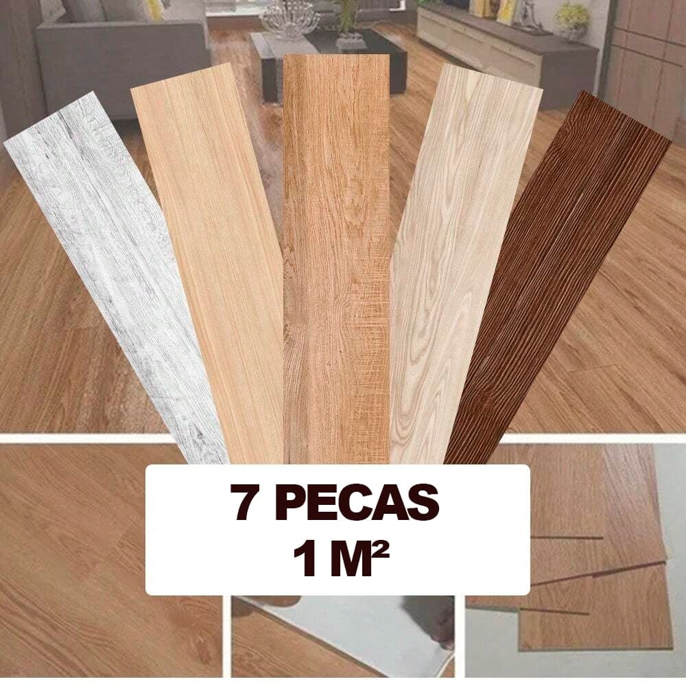 Kit 7 Piso Vinílico Autocolante Régua Estampa Madeira 91x15cm