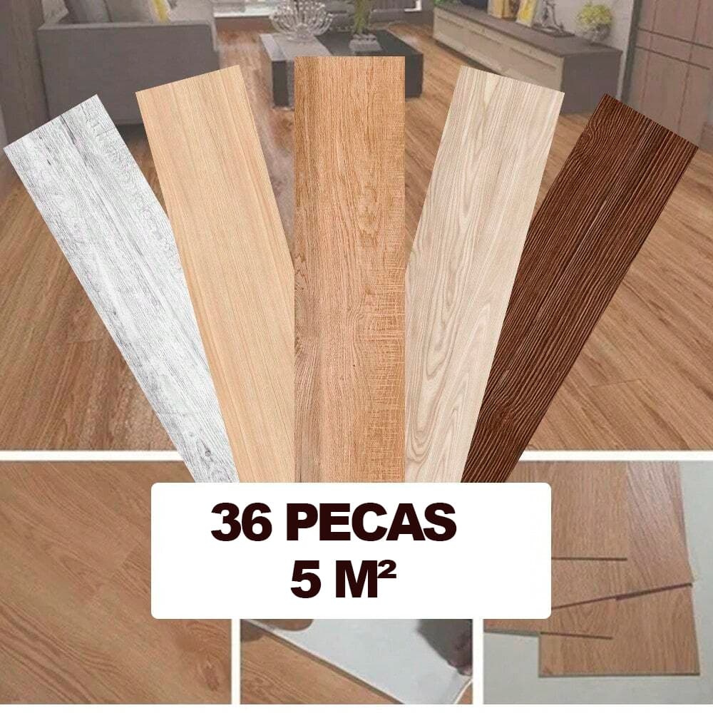 Kit 36 Piso Vinílico Autocolante Régua Estampa Madeira 91x15cm