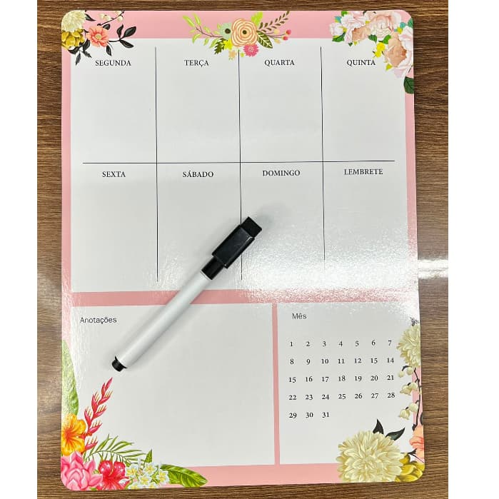 Planner Semanal Mensal Magnetico Ima De Geladeira Com Caneta ou Sem Caneta