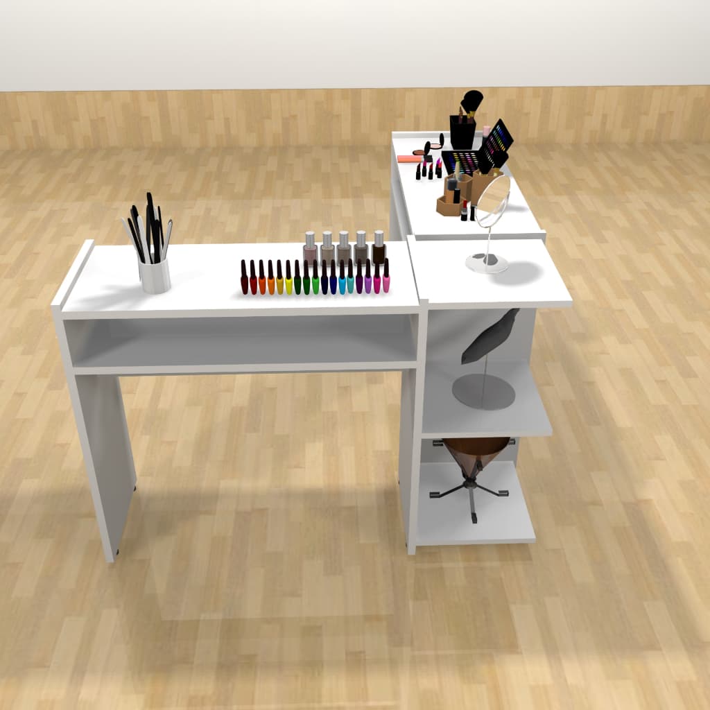 Mesinha Bancada de manicure em L premium para salão de beleza moderno