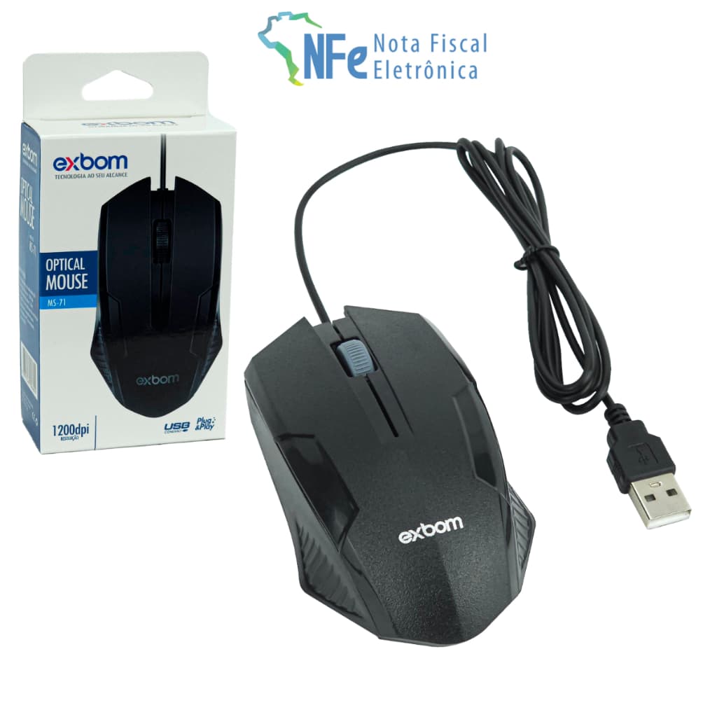 Mouse Óptico USB Com Fio Ergonômico 1200 Dpi para Notebook PC Desktop TV Tablet Celular