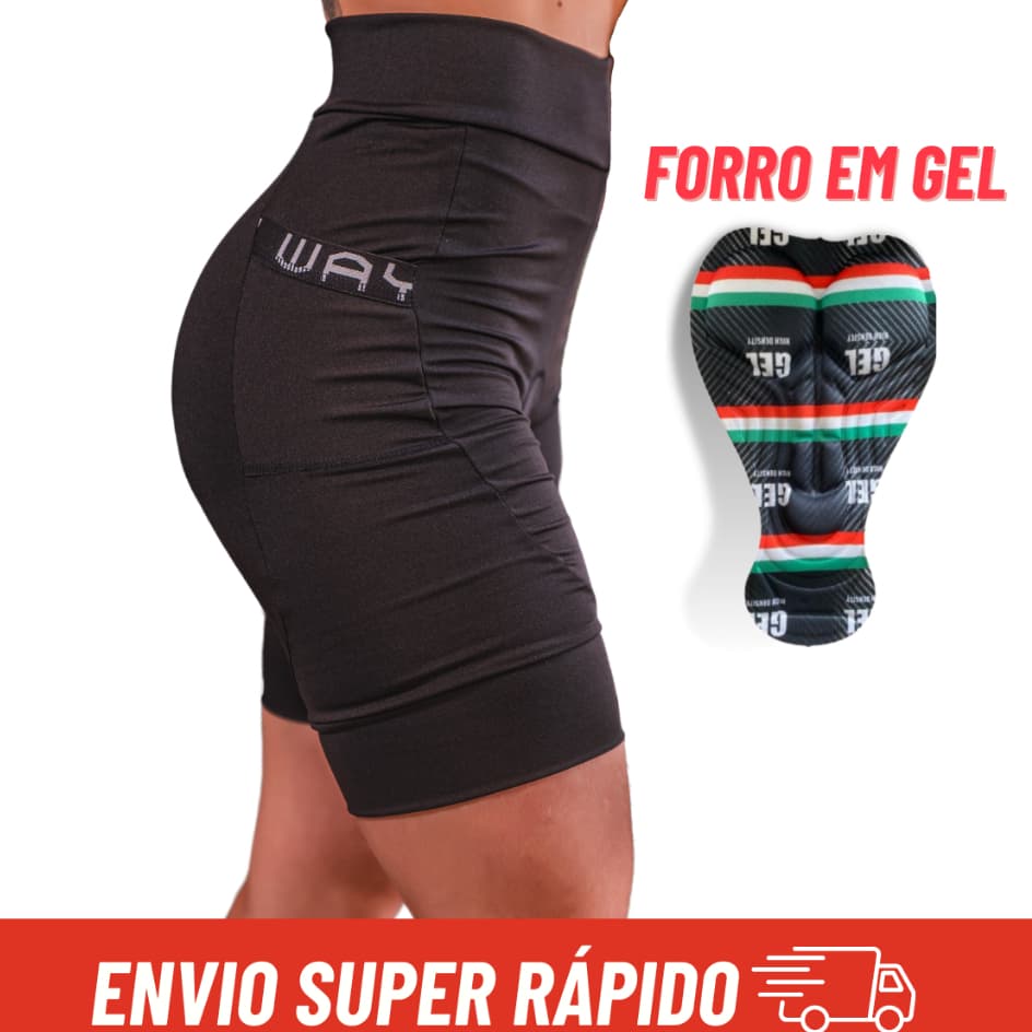 Bermuda Ciclismo Feminina Forro Gel Short MTB Com Dois Bolsos Bike Profissional
