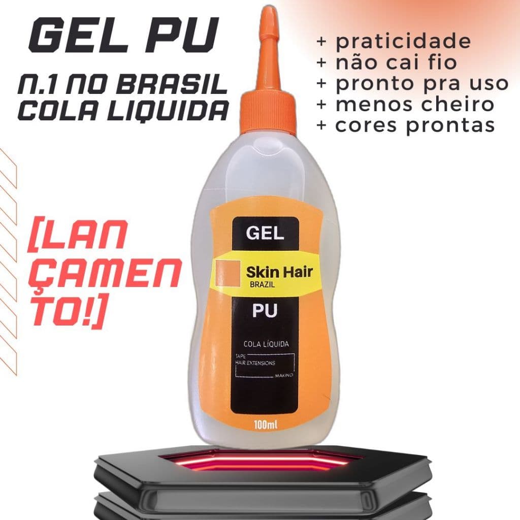 Cola Líquida GEL PU para fabricar Mega Hair Adesivo nano pele e invisivel SkinHairBrazil 100ml