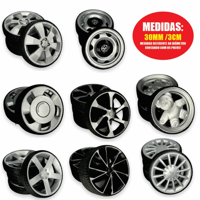 Jogo de Rodas 3cm para Miniaturas com Pneus