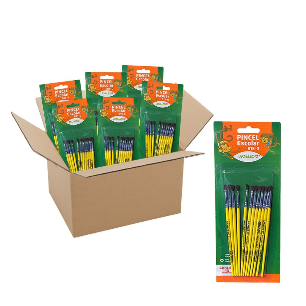 Kit 144 Pincel Pintura Escolar Guache Leo&Leo