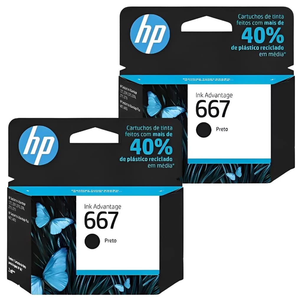 Kit Com 2 Cartuchos Hp 667 Preto 2ml - 3ym79ab
