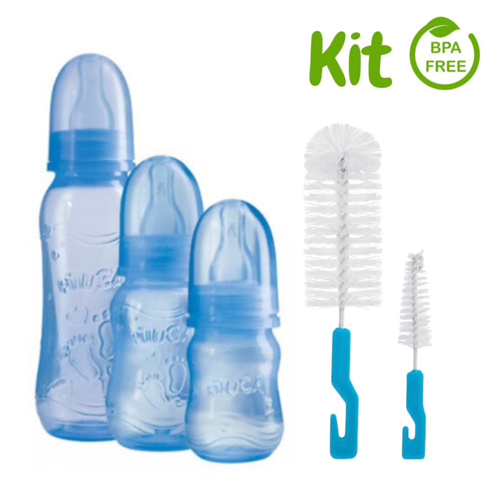 Kit 3 Mamadeiras Para Bebê/ 2 Escovas Para Lavagem