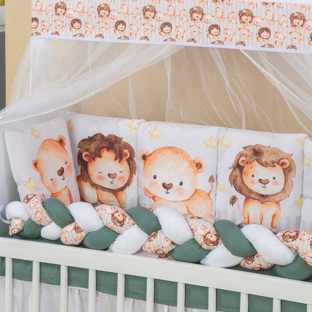 Kit Mini Berço com 12 peças + Saia de Berço Bebê Menino Leaozinho