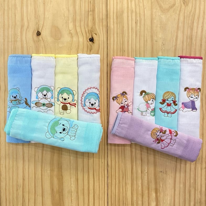 Kit Fraldas de Pano Baby Conforto - 5 Peças Bordadas 100% Algodão