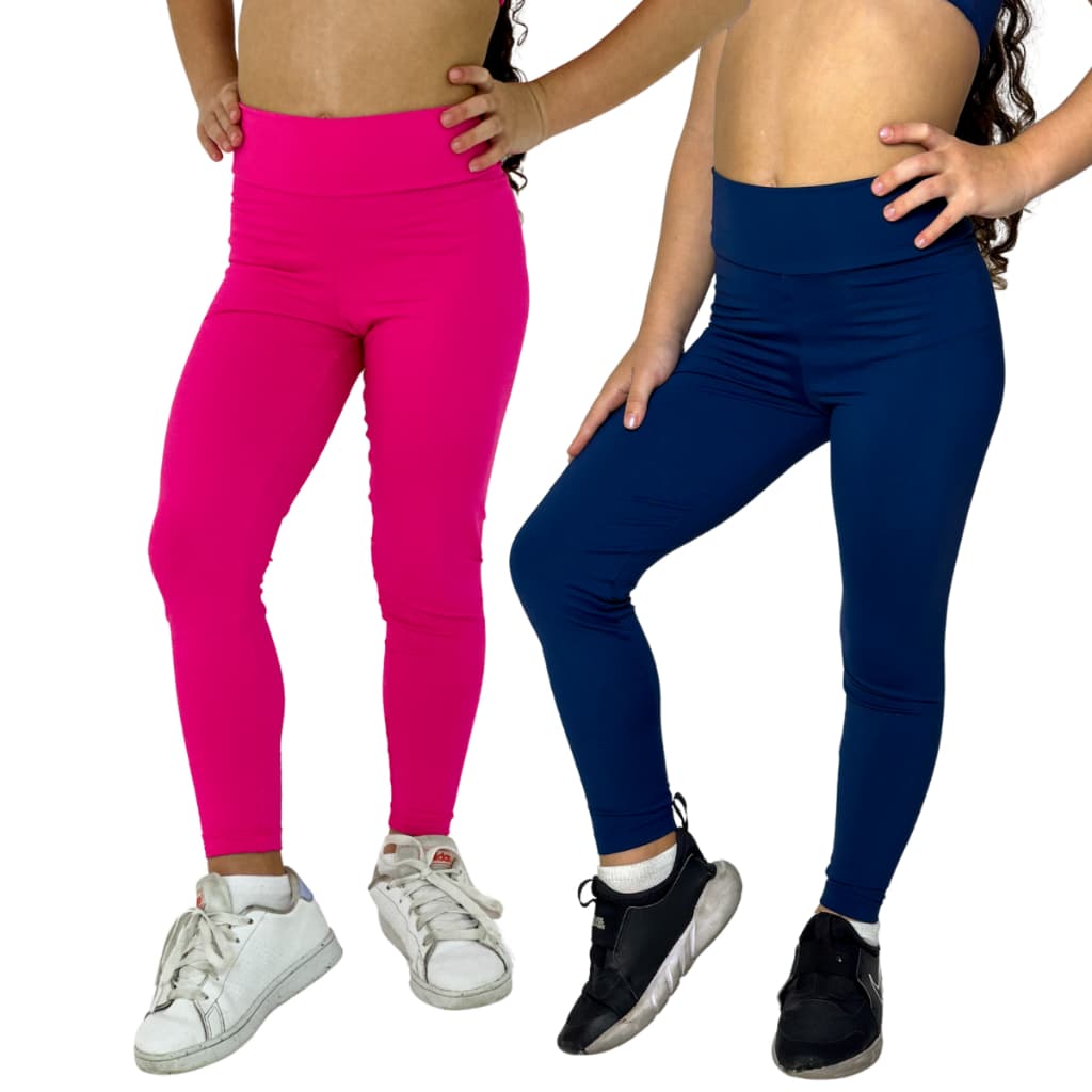 Kit 2 Calças Legging infantil feminina Ginástica Treino Escola Kids Fitness Feita em Poliamida