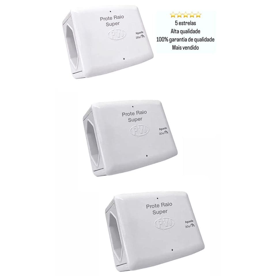 Kit com 3 Protetores De TV Contra Raios Surtos Picos De Energia Baixa Tensão (oscilações na rede) com Temporizador