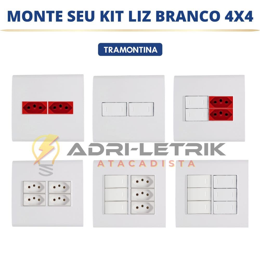 Conjuntos de tomadas e interruptores Liz Branca 4x4 Tramontina