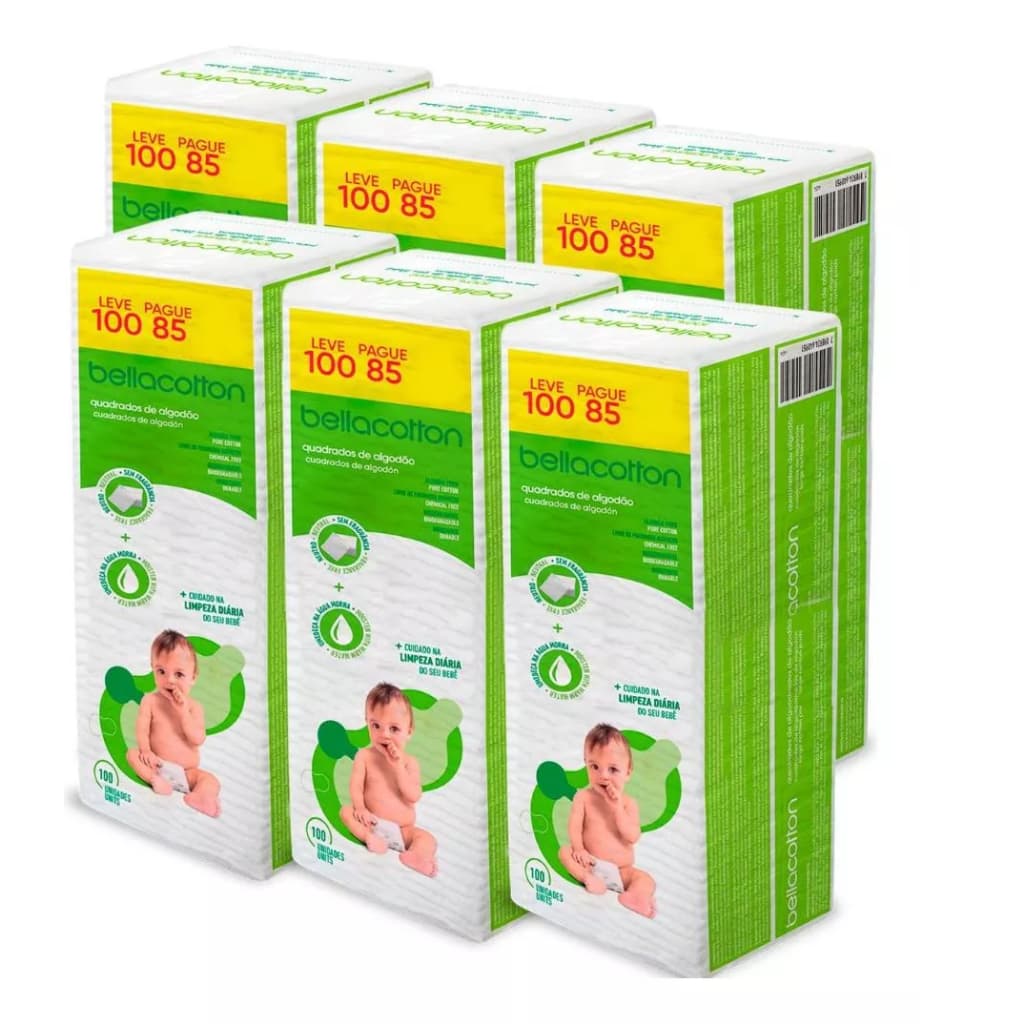 Algodão Bellacotton Quadrado para Bebês Sem Perfume Natural Hipoalergênico
