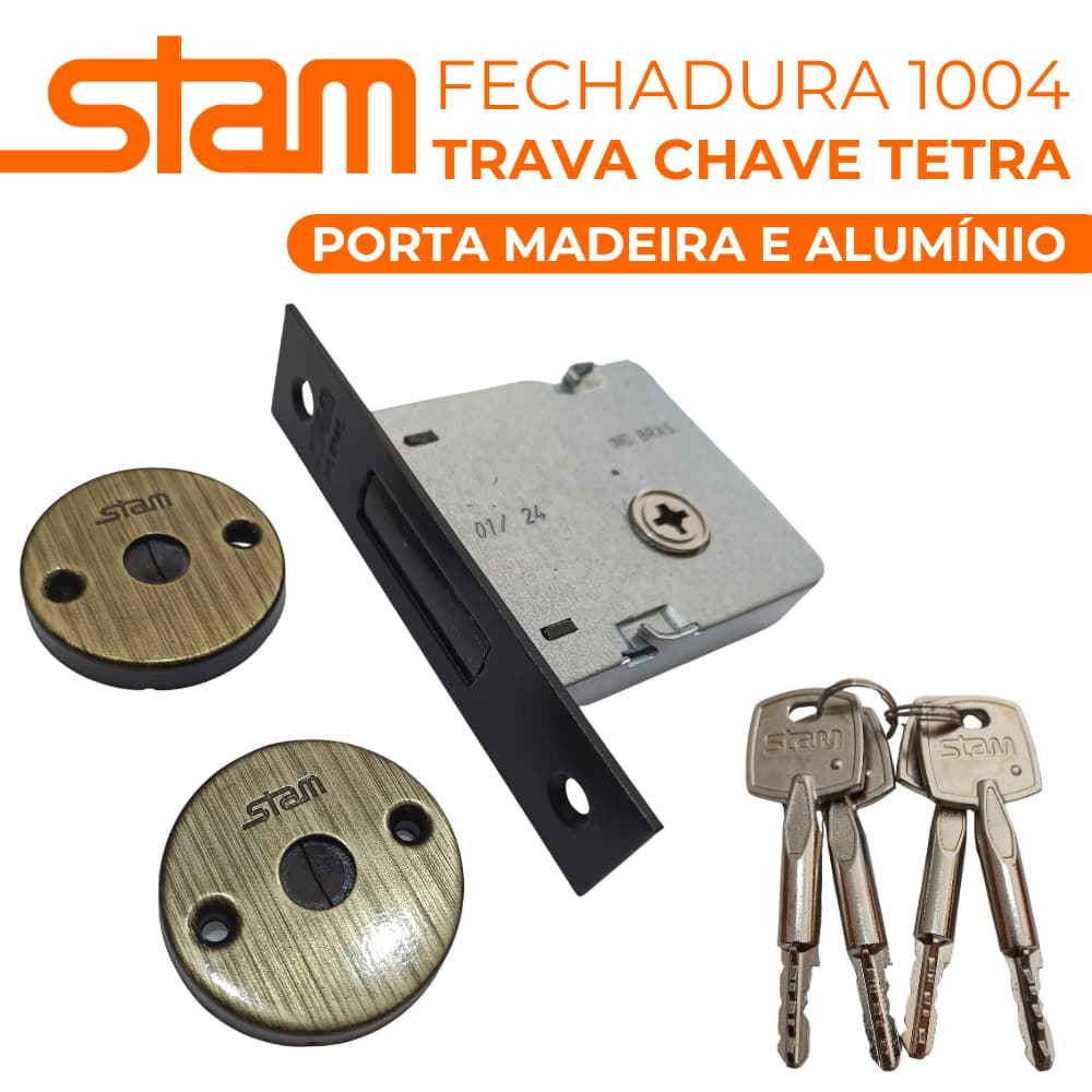 Fechadura Segurança Trava Tetra Stam 1004 Antique Roseta Redonda Com 4 Chaves Tetra - SEM MAÇANETA