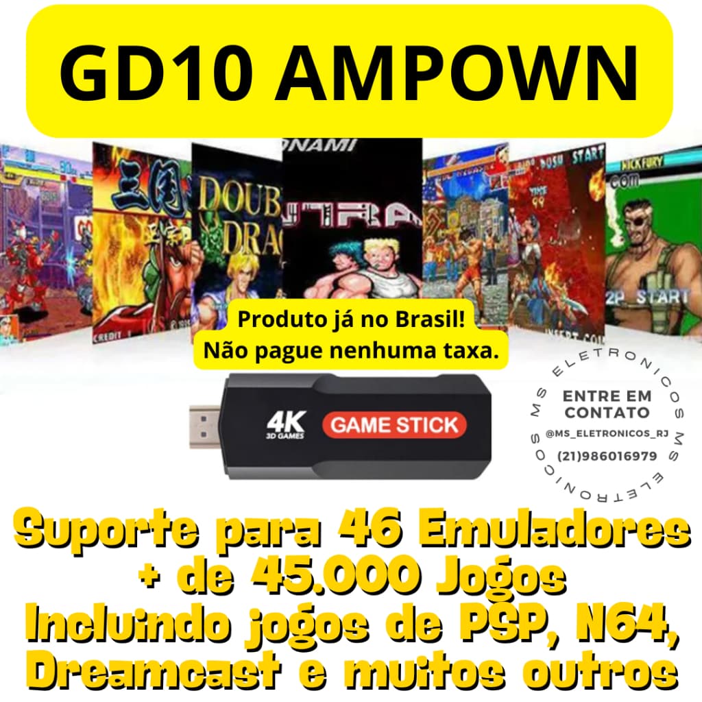 Game Stick GD10 ORIGINAL AMPOWN +45.000 Jogos 128GB +2 Controles Console com PSP, N64, muitos outros