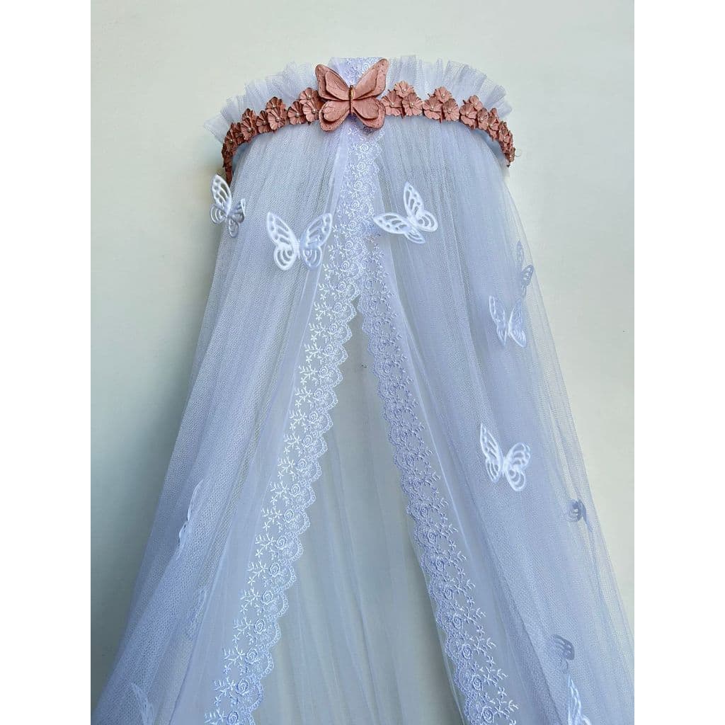 Dossel Flores e Borboleta Luxo Mosquiteiro Em Bordado Jardim Encantado