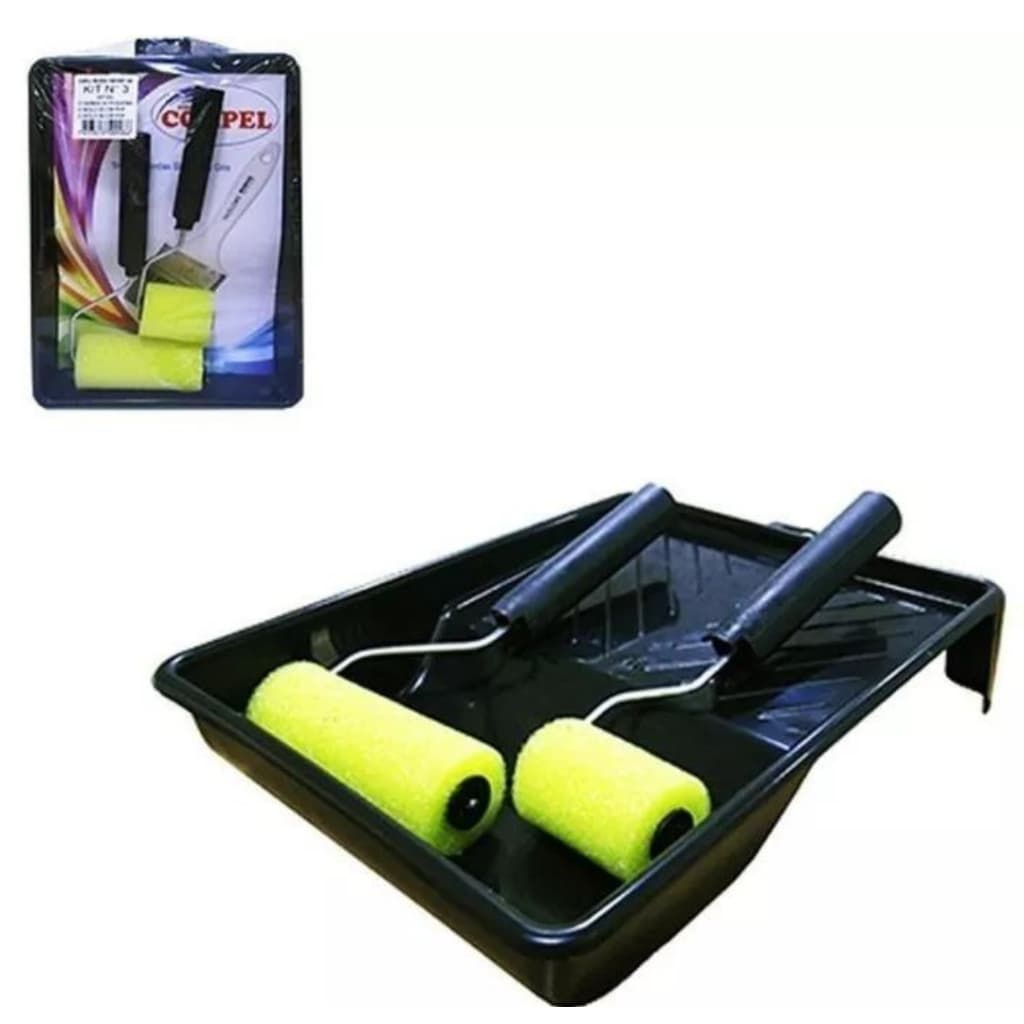 Kit Para Pintura Bandeja Com 2 Rolinhos Espuma Compel - 5cm e 9cm