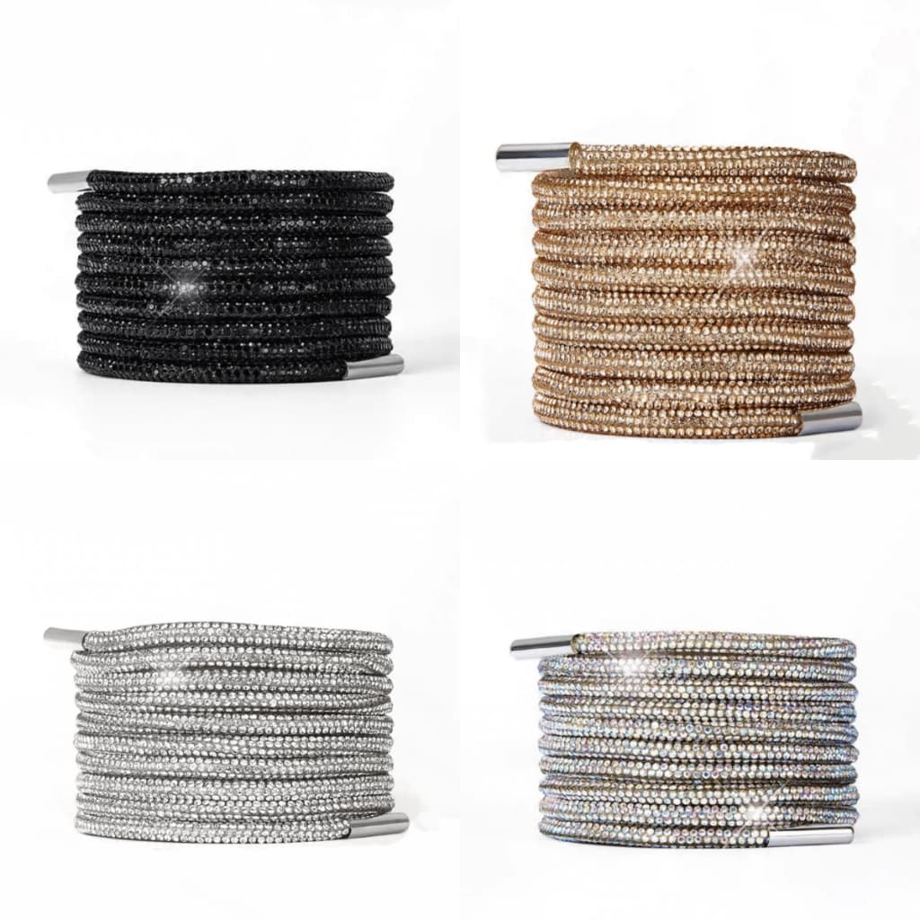 1 Par De Cadarços Femininos De Strass 3 mm Brilhante Com Ponteira De Metal