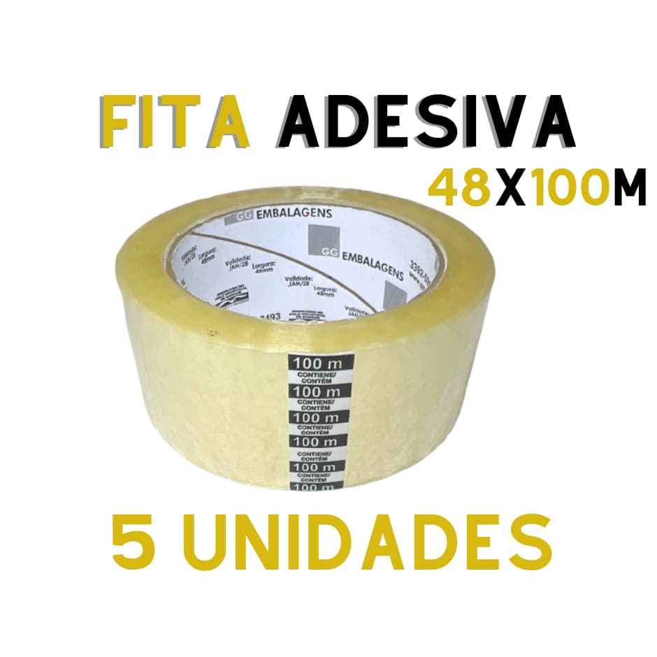 Fita Adesiva Empacotamento De Caixas 48mmx100metros 5 Unidades Cor Transparente