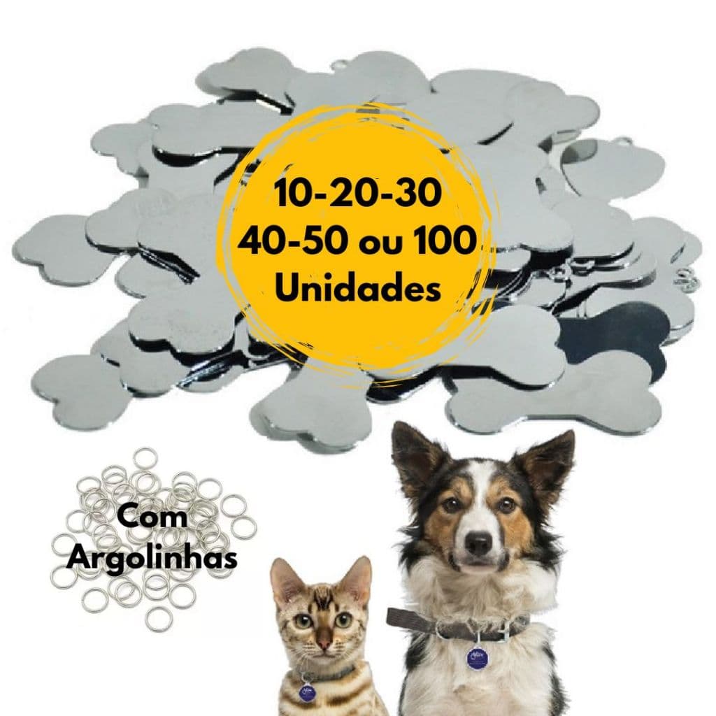 Pingentes Plaquinhas para Identificação Pet (Sem gravação) com Argolinhas