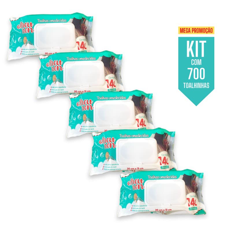 Lenço Umedecido Meu Nenê 140 Un com tampa Flip-top / Kit Com 5 Pacotes