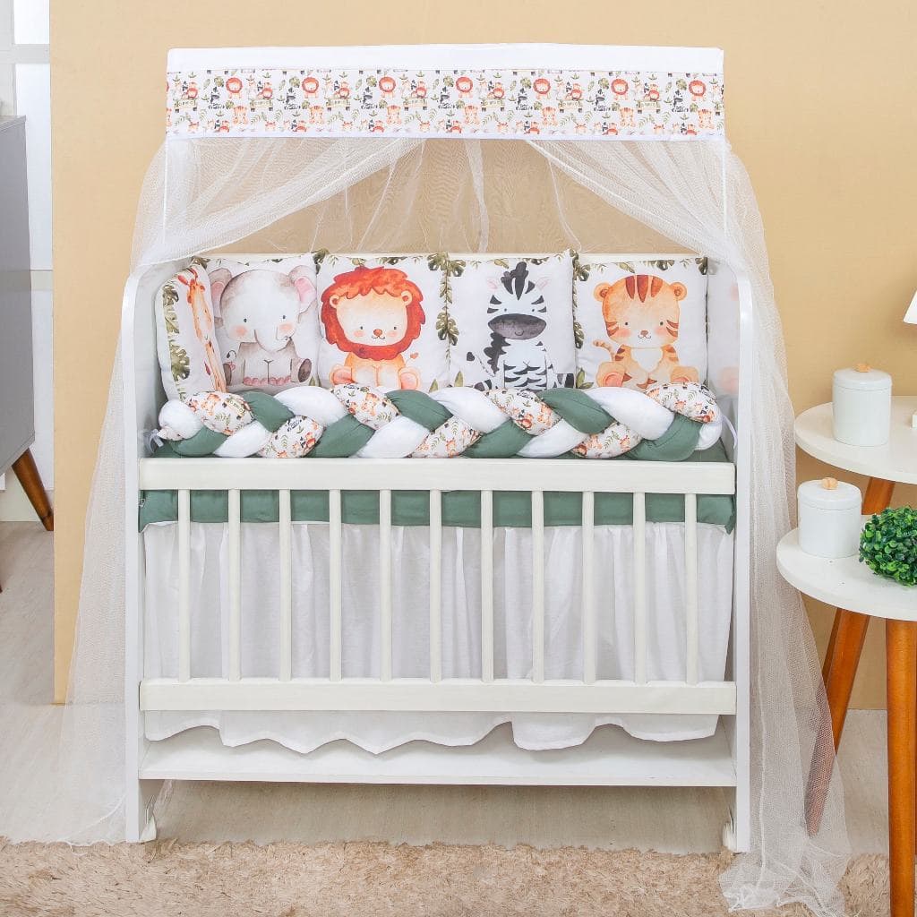 Kit Mini Berço com 12 peças + Saia de Berço Bebê Menino Zoo