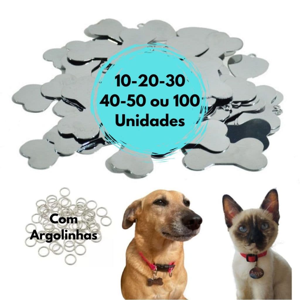 Kit Placa de Identificação Pet com Argolinhas (sem gravação)