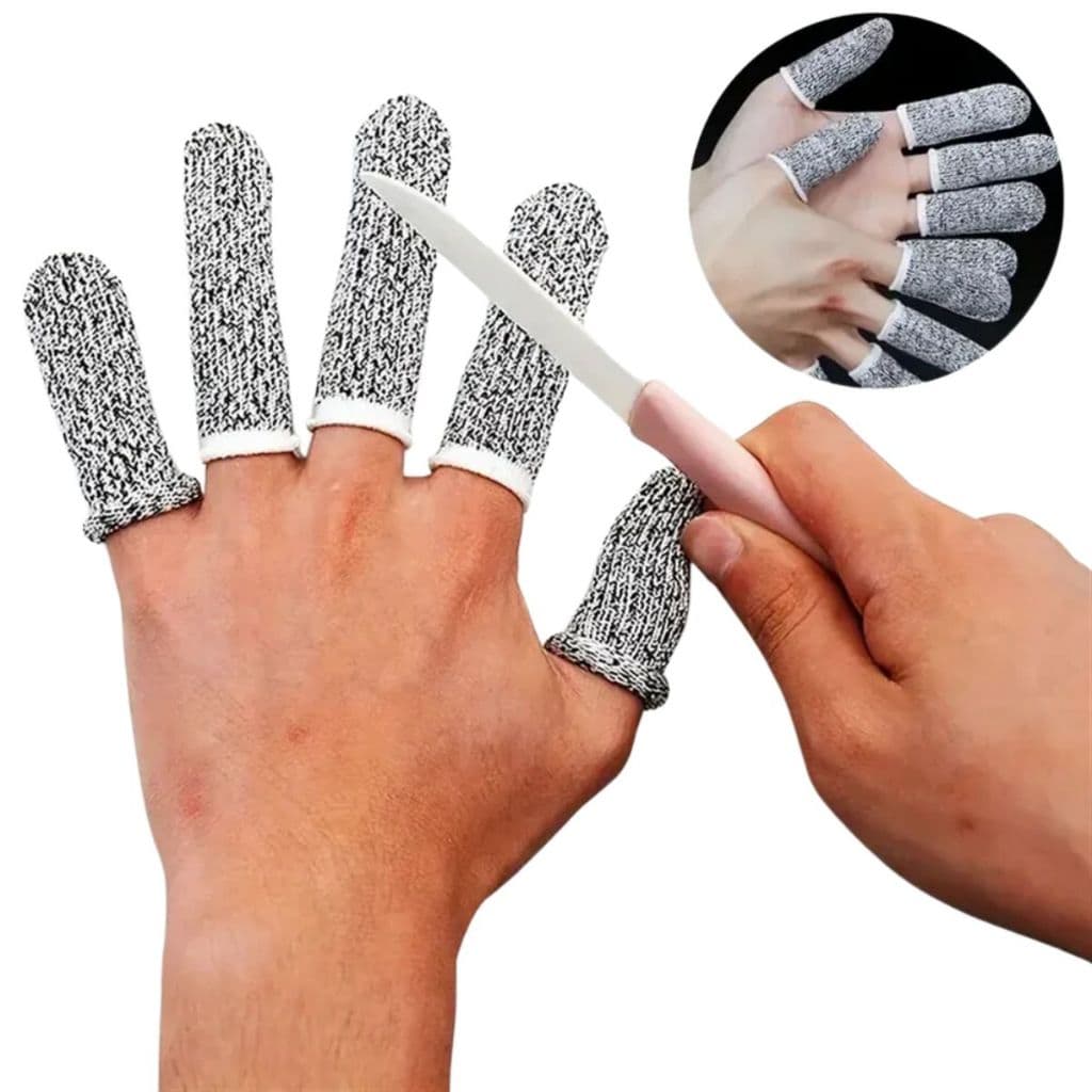 Kit com 10 Protetores Resistentes Anti Corte para Dedos Mão Previne Acidentes com Faca e Objetos Pontiagudos