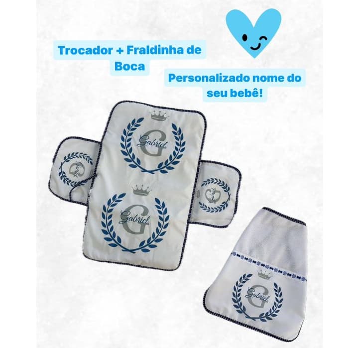 Trocador de Fralda portátil Impermeável com 2 bolsos + 01 Fraldinha de Boca Personalizado com Nome do Seu BB!!!