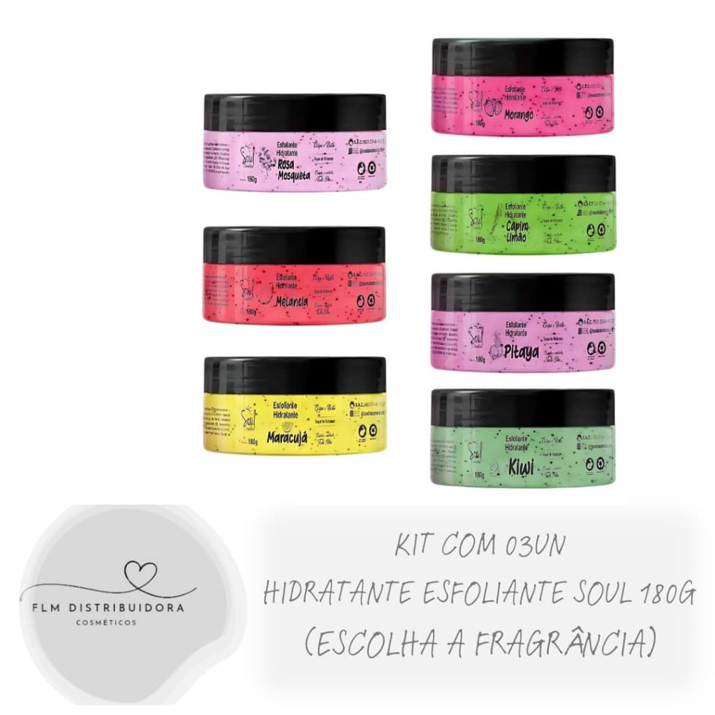 Kit com 03un Hidratante Esfoliante 180G - Soul Cosmeticos (Escolha a Fragrância)