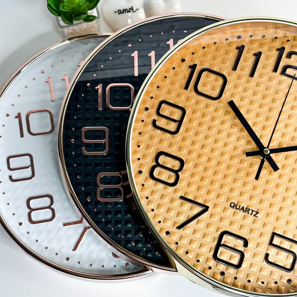 Relógio de Parede Redondo Rose Gold Branco Cinza Preto 20cm 25cm 30cm Multiuso Casa Cozinha Sala