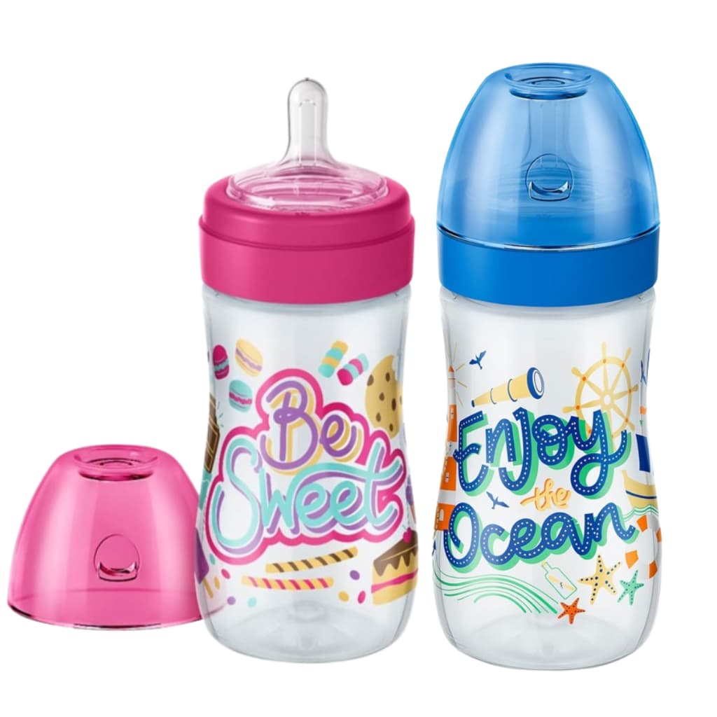 Mamadeira Lillo Super Evolution +6 Meses Bico Reto 300mL Antivazamento Rosa/Azul