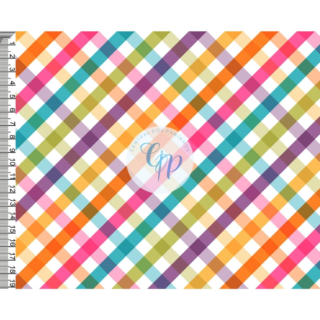 Tecido tricoline, microfibra ou gabardine - Xadrez - pequeno - neon color - 0.50CM
