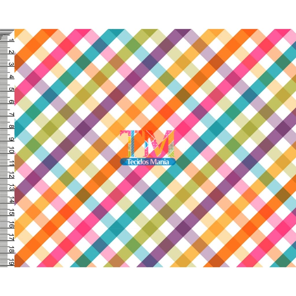 Tecido tricoline, microfibra ou gabardine estampado - Xadrez - pequeno - neon color - 0.50CM