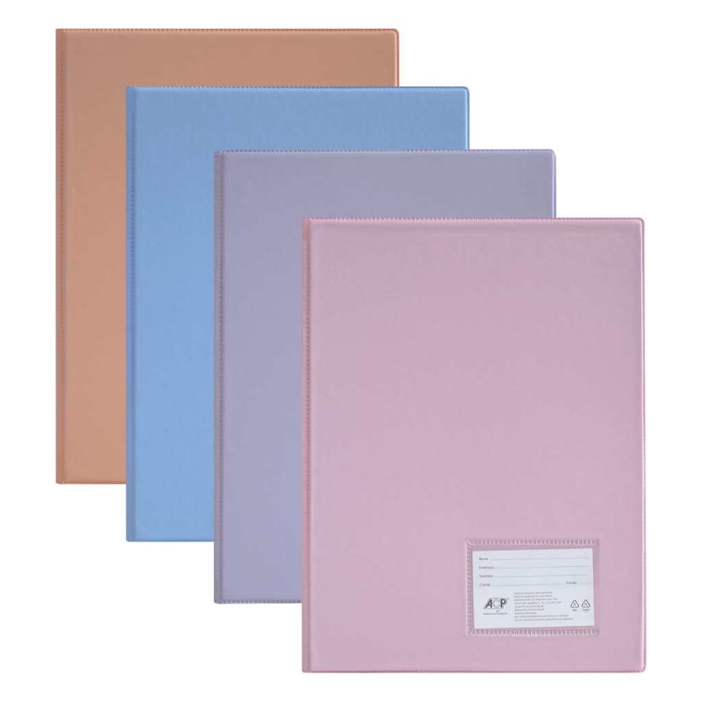 Pasta Catalogo Cores Pasteis Com 20 Envelopes Plásticos Acp Rosa Azul Lilas Coral