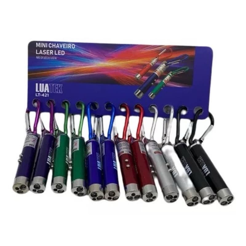 KIT COM 12 PEÇAS Mini Chaveiro Caneta Lanterna Laser Pointer Testa Notas  3 em 1 Cores Variadas
